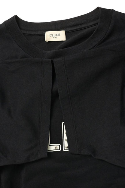 CELINE Black Logo Studs Print Cotton T-Shirt Size S