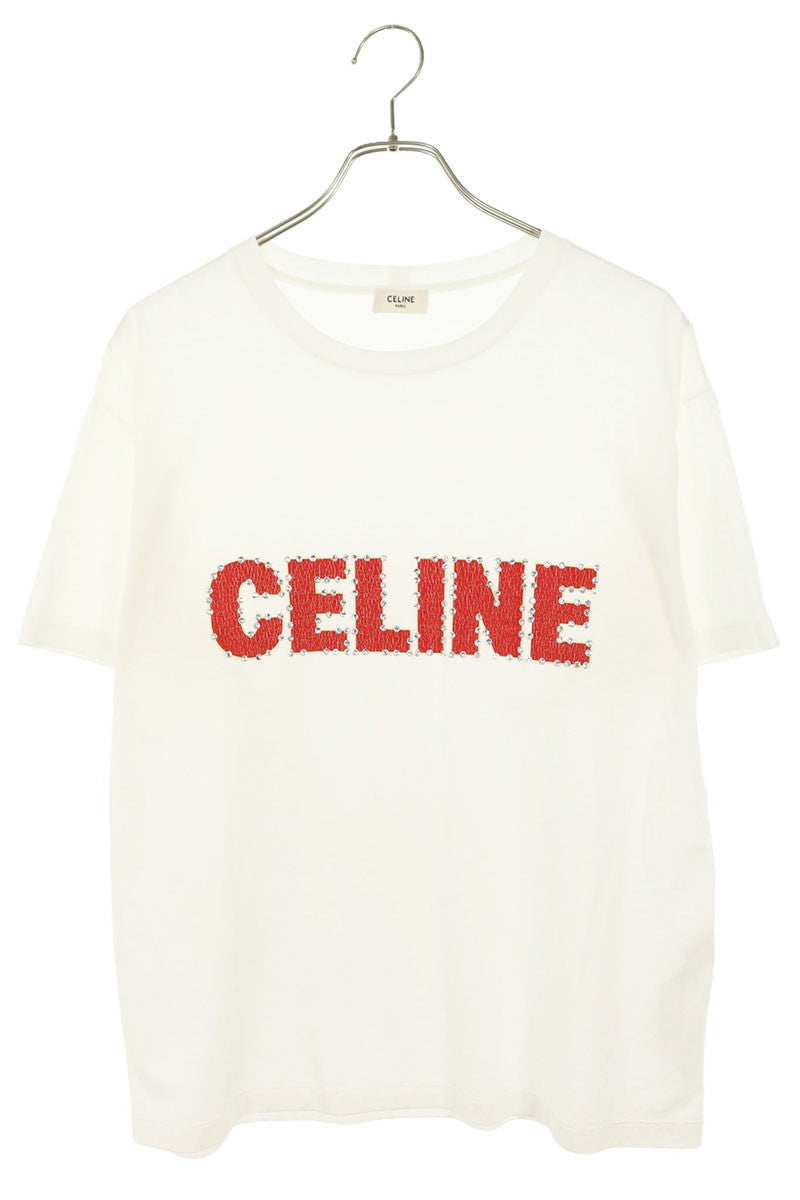 CELINE Multi Cracked Logo Studs Print T-Shirt Size XS