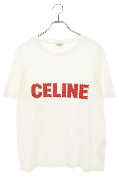 CELINE Multi Cracked Logo Studs Print T-Shirt Size XS