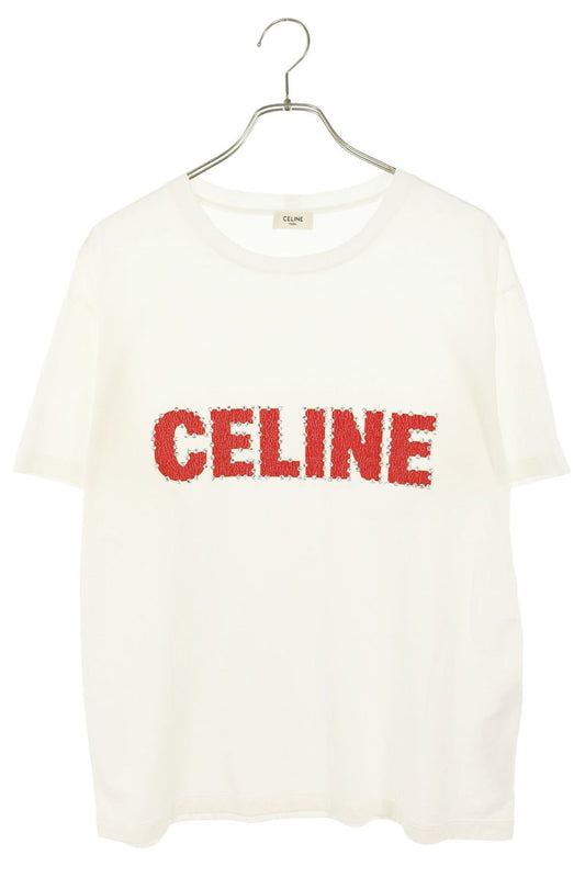 CELINE Multi Cracked Logo Studs Print T-Shirt Size XS