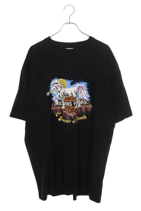 VETEMENTS Unicorn Print T-Shirt Black Size M