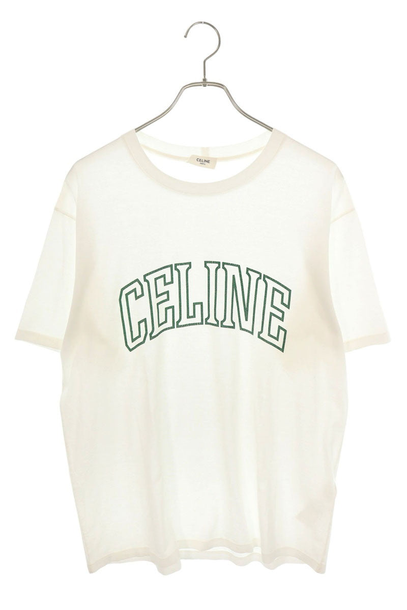 CELINE Cracked Logo Print T-Shirt White Size S
