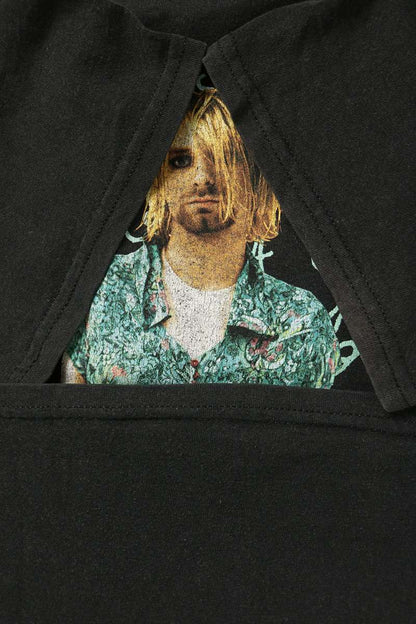 VINTAGE Nirvana Kurt Print T-Shirt Black Size M