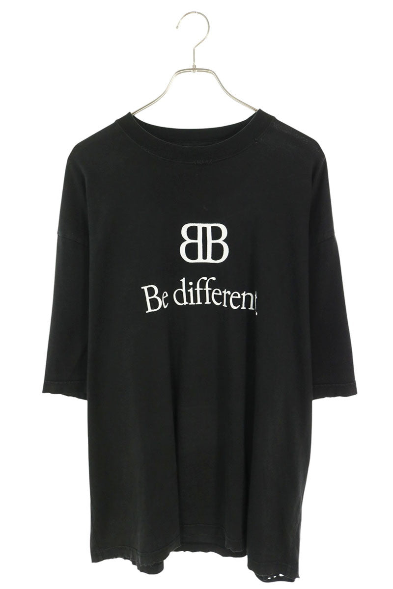 BALENCIAGA Distressed Embroidered T-Shirt Black Size XXL
