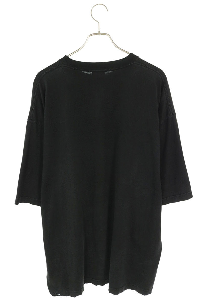 BALENCIAGA Distressed Embroidered T-Shirt Black Size XXL