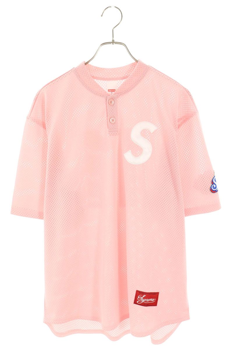 SUPREME 25SS Logo Baseball Henley T-Shirt Pink Size M