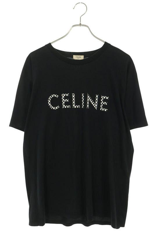 CELINE Checker Logo Studs T-Shirt Black Size M