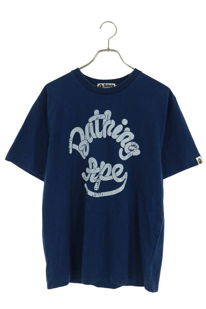 Bape A BATHING APE Front Logo Print T-Shirt Navy Size M