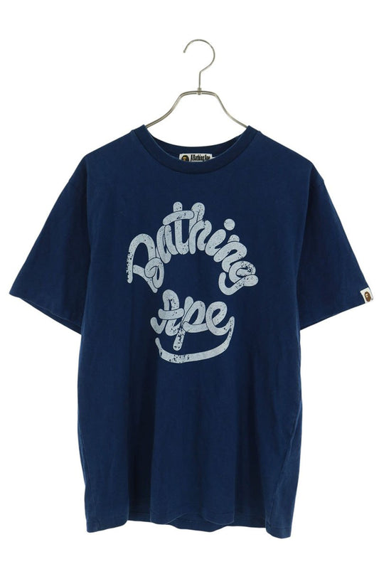 Bape A BATHING APE Front Logo Print T-Shirt Navy Size M