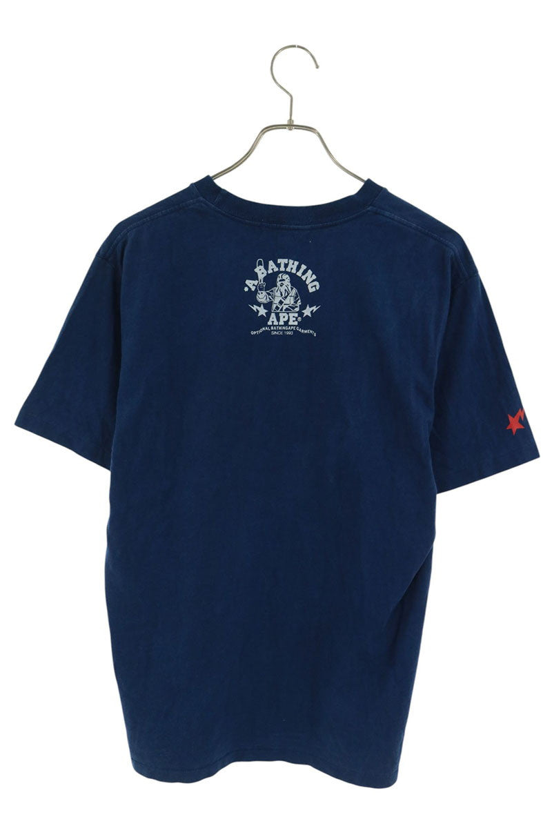 Bape A BATHING APE Front Logo Print T-Shirt Navy Size M