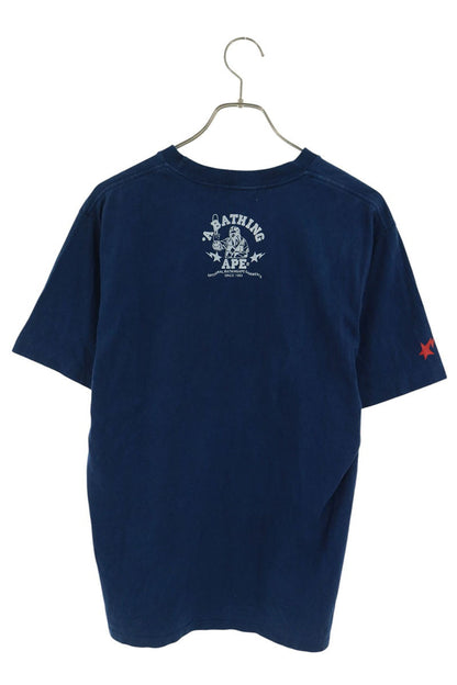 Bape A BATHING APE Front Logo Print T-Shirt Navy Size M