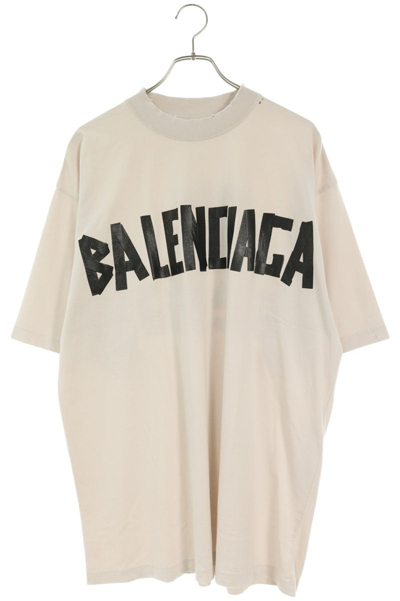 BALENCIAGA Distressed Tape Logo T-Shirt Size M