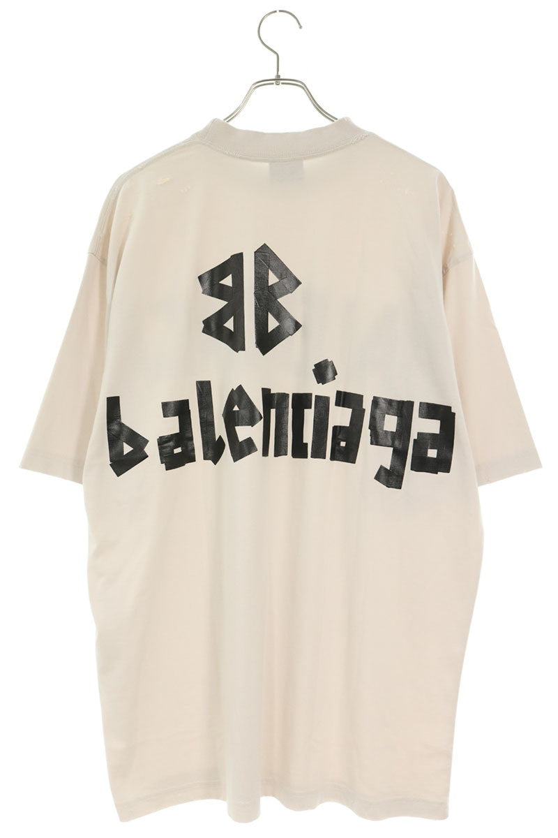 BALENCIAGA Distressed Tape Logo T-Shirt Size M