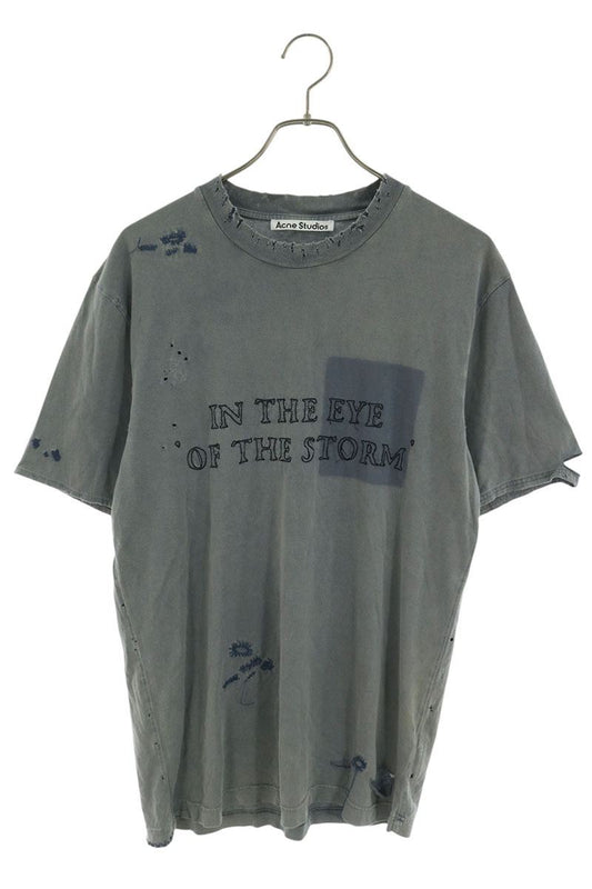 ACNE STUDIOS Gray Distressed Front Embroidery T-Shirt Size S