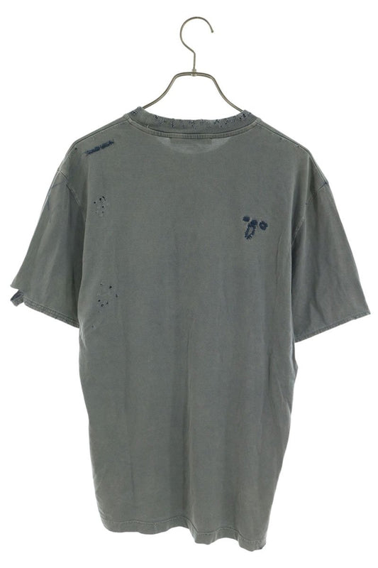 ACNE STUDIOS Gray Distressed Front Embroidery T-Shirt Size S