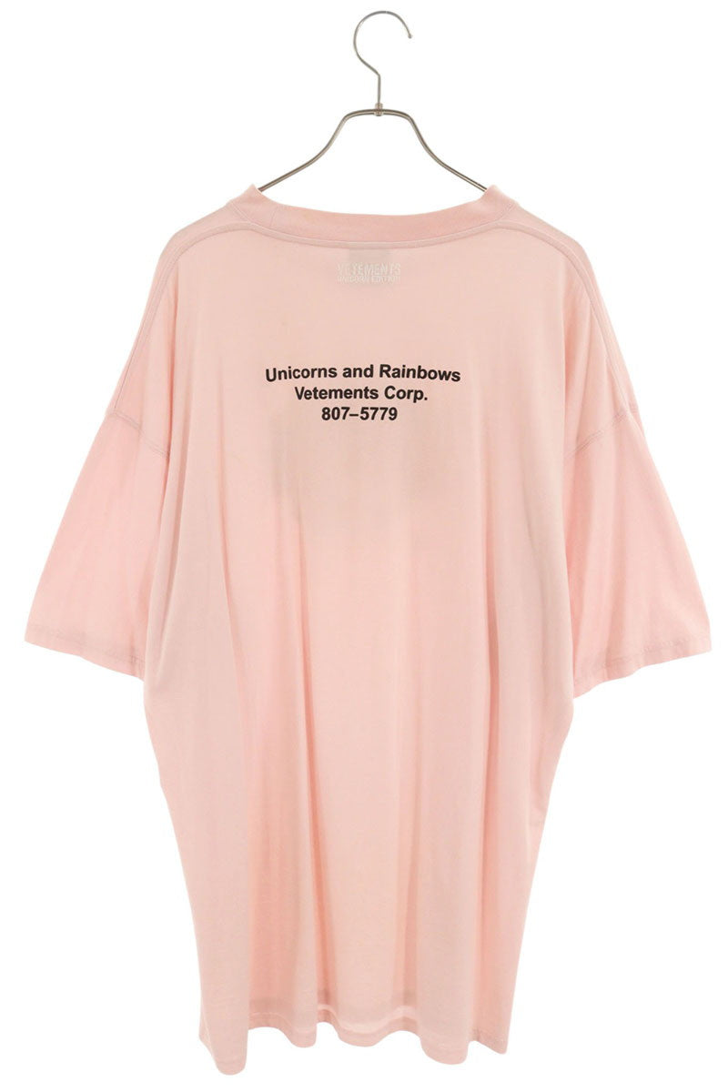 VETEMENTS Unicorn Print Cotton T-Shirt Pink Size M