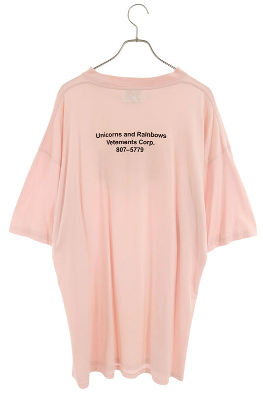 VETEMENTS Unicorn Print Cotton T-Shirt Pink Size M