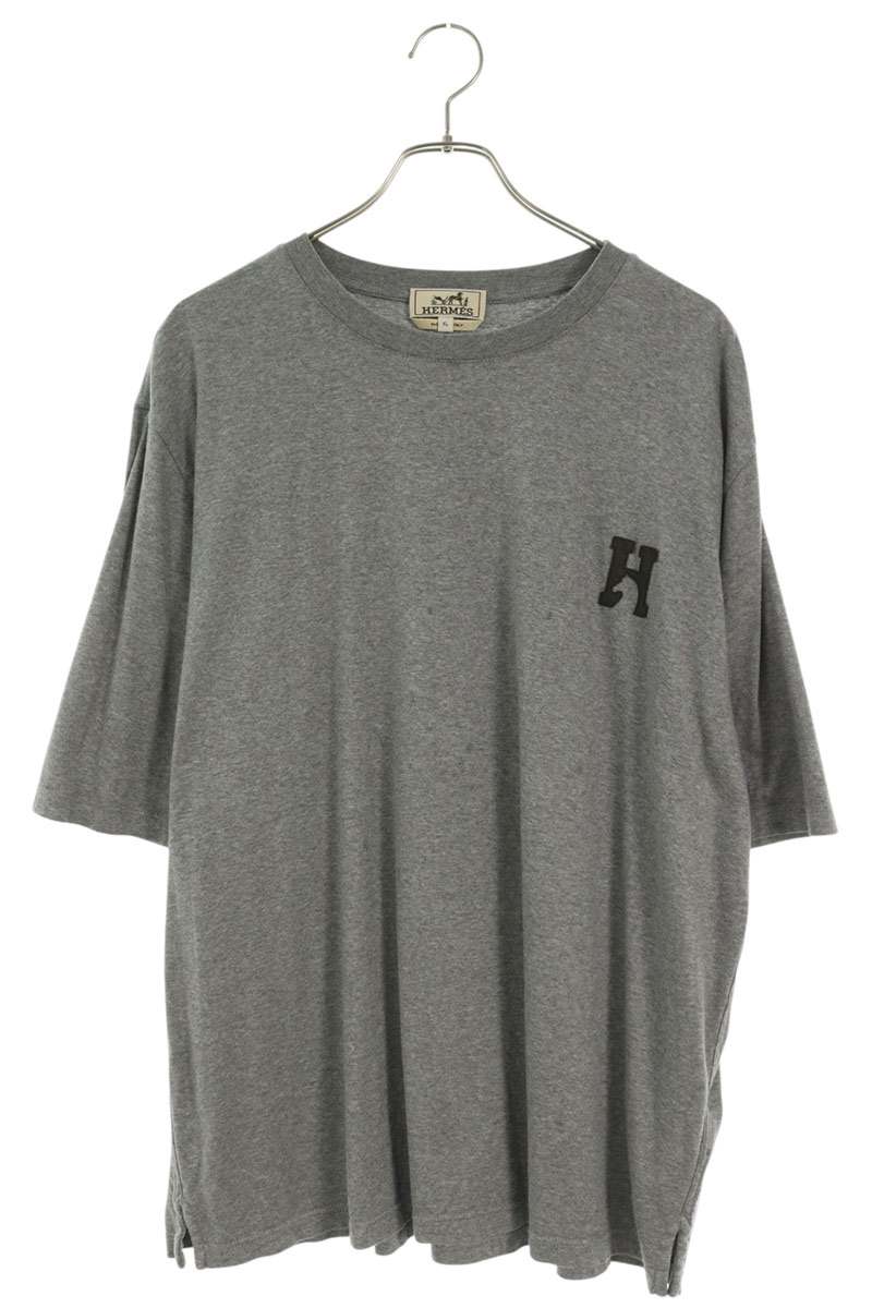 HERMES H-Vole Logo Leather Patch T-Shirt Gray Size XL