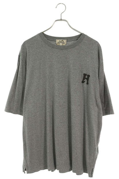 HERMES H-Vole Logo Leather Patch T-Shirt Gray Size XL