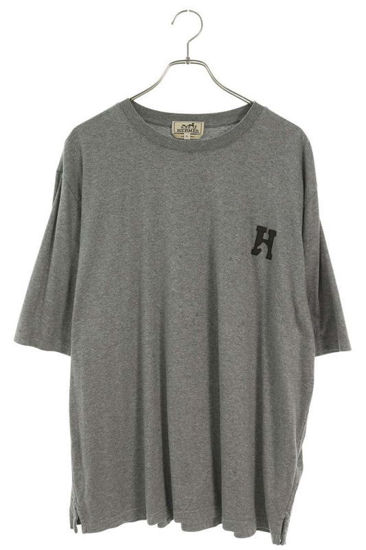 HERMES H-Vole Logo Leather Patch T-Shirt Gray Size XL