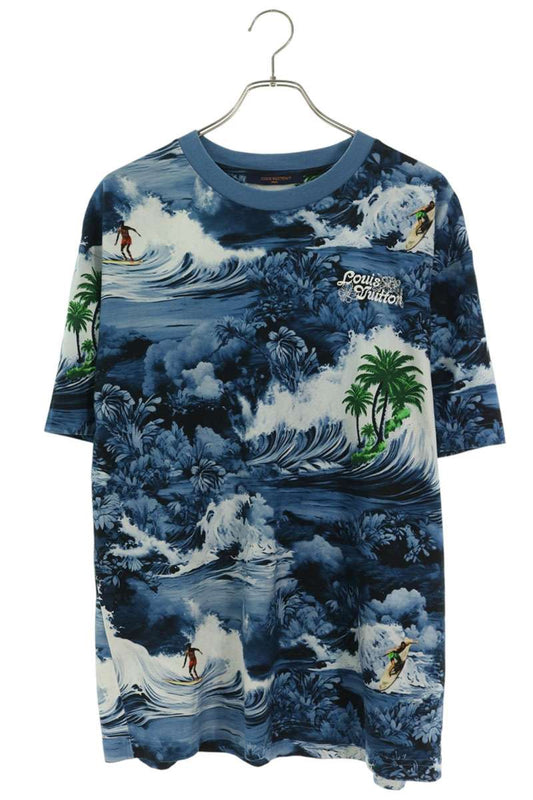 LOUISVUITTON 24AW Surf Print Cotton T-Shirt Blue Size L