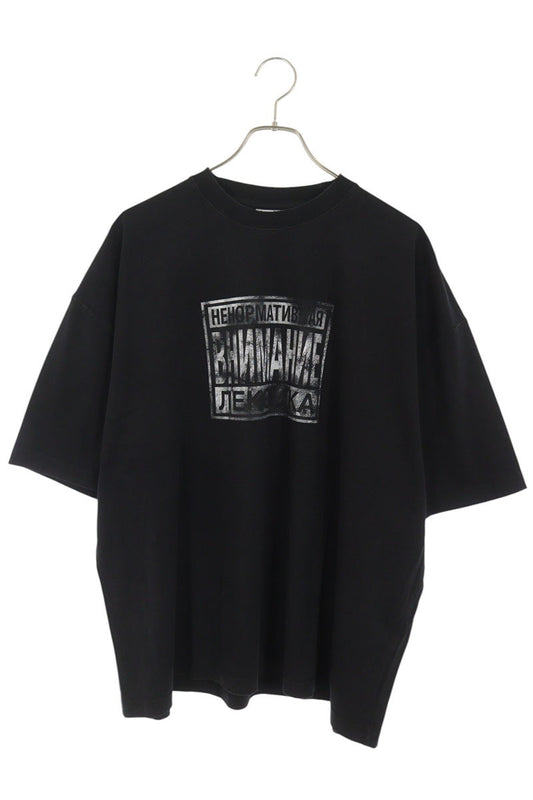 VETEMENTS Graphic Print Cotton T-Shirt Black Size M