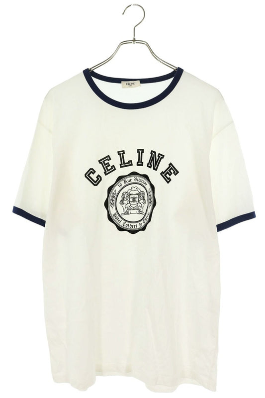 CELINE College Motif Ringer Cotton T-Shirt White Size L