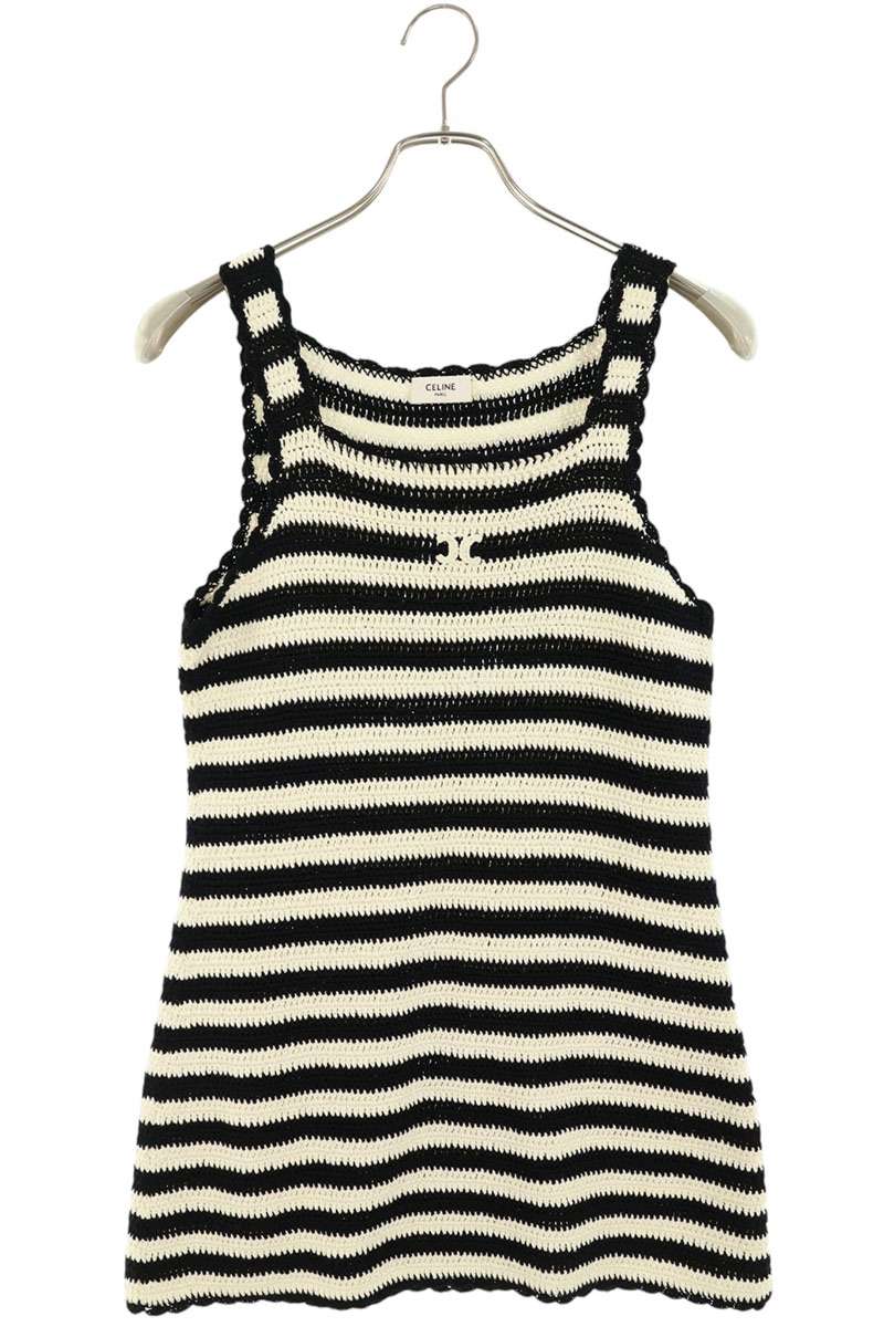 CELINE Triomphe Embroidered Striped Knit Dress Size S