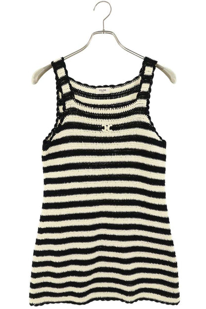 CELINE Triomphe Embroidered Striped Knit Dress Size S