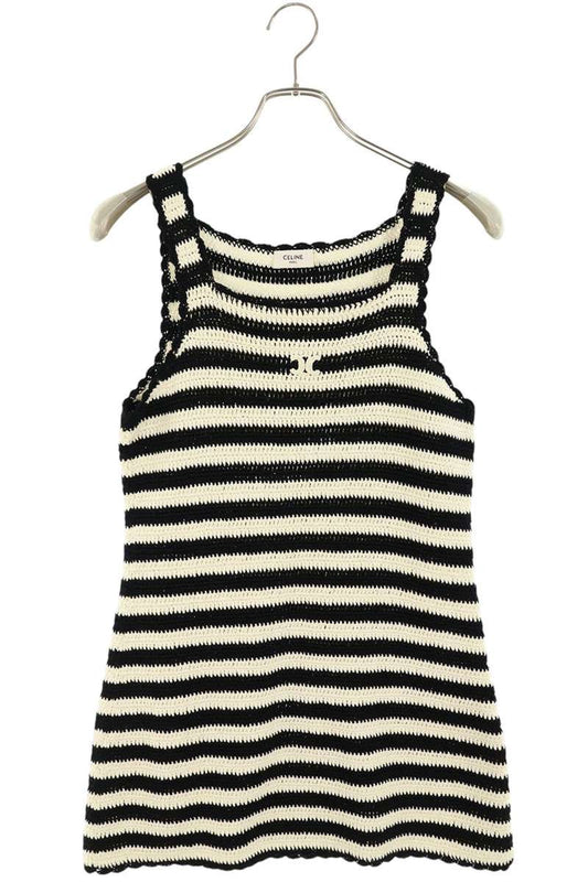 CELINE Triomphe Embroidered Striped Knit Dress Size S