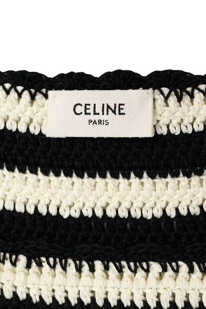 CELINE Triomphe Embroidered Striped Knit Dress Size S