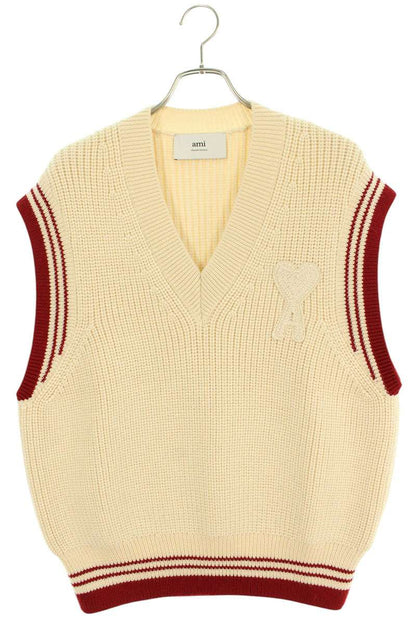 AMI 25SS Embroidered V-Neck Knit Vest White Size L