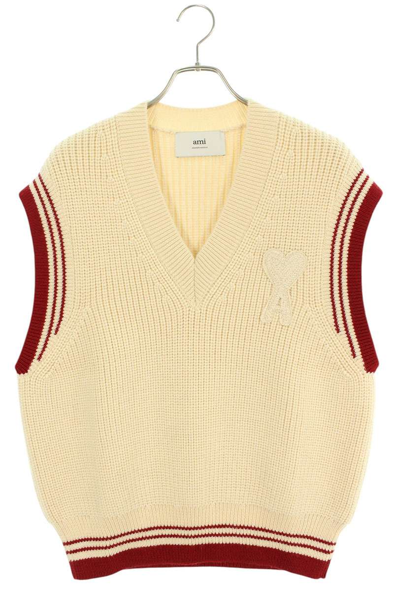 AMI 25SS Embroidered V-Neck Knit Vest White Size XL