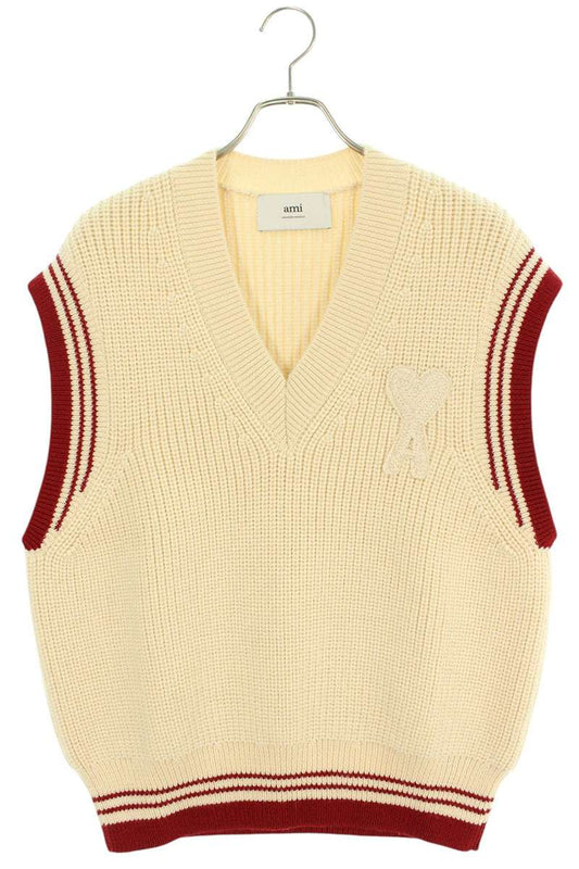 AMI 25SS Embroidered V-Neck Knit Vest White Size XL