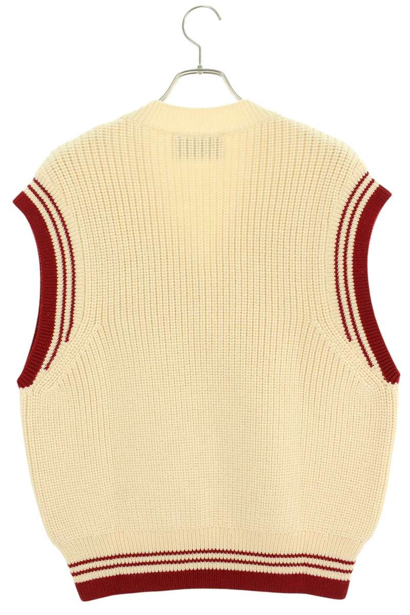 AMI 25SS Embroidered V-Neck Knit Vest White Size XL