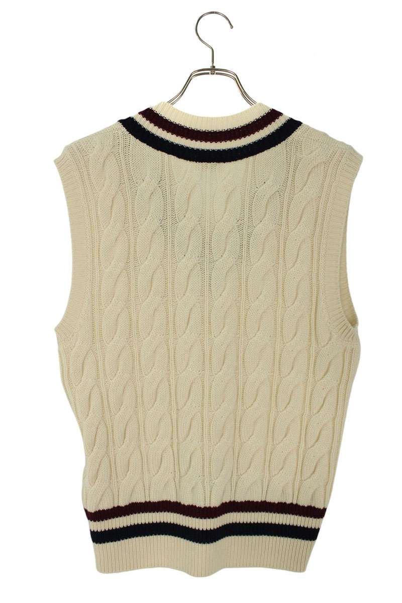 CELINE Triomphe V-Neck Cable Cashmere Vest White Size L