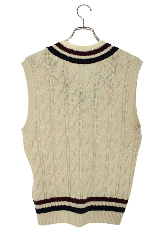 CELINE Triomphe V-Neck Cable Cashmere Vest White Size L