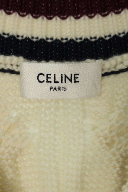 CELINE Triomphe V-Neck Cable Cashmere Vest White Size L