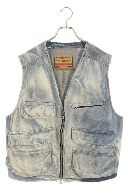 DIESEL Distressed Multi-Pocket Denim Vest Blue Size L
