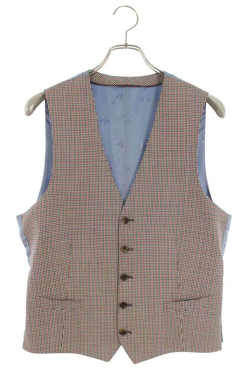 GUCCI Check Wool Mohair Vest Beige Size 46R