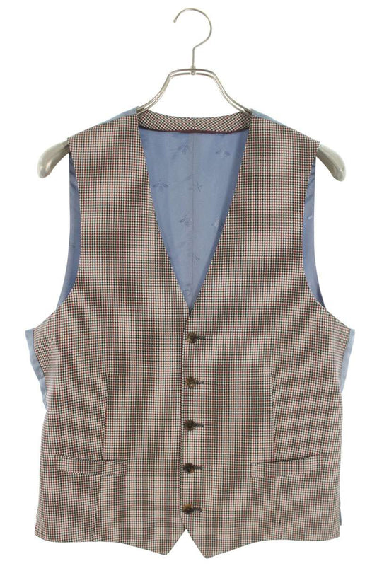GUCCI Check Wool Mohair Vest Beige Size 46R