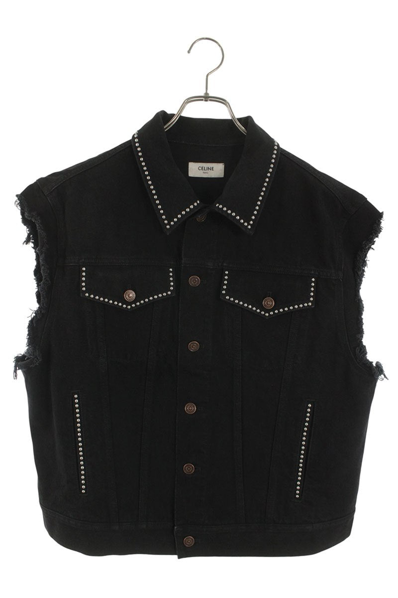 CELINE Studded Denim Vest Black Size XS