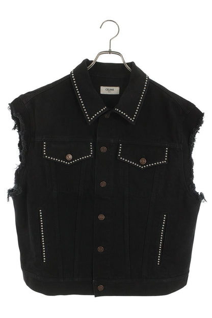 CELINE Studded Denim Vest Black Size XS