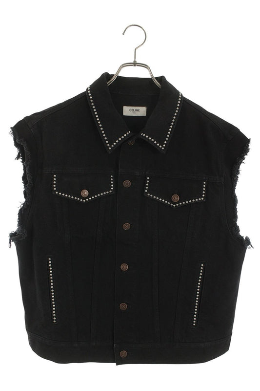 CELINE Studded Denim Vest Black Size XS
