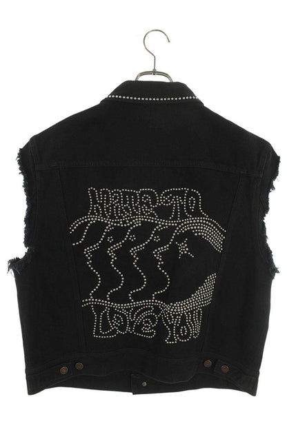 CELINE Studded Denim Vest Black Size XS