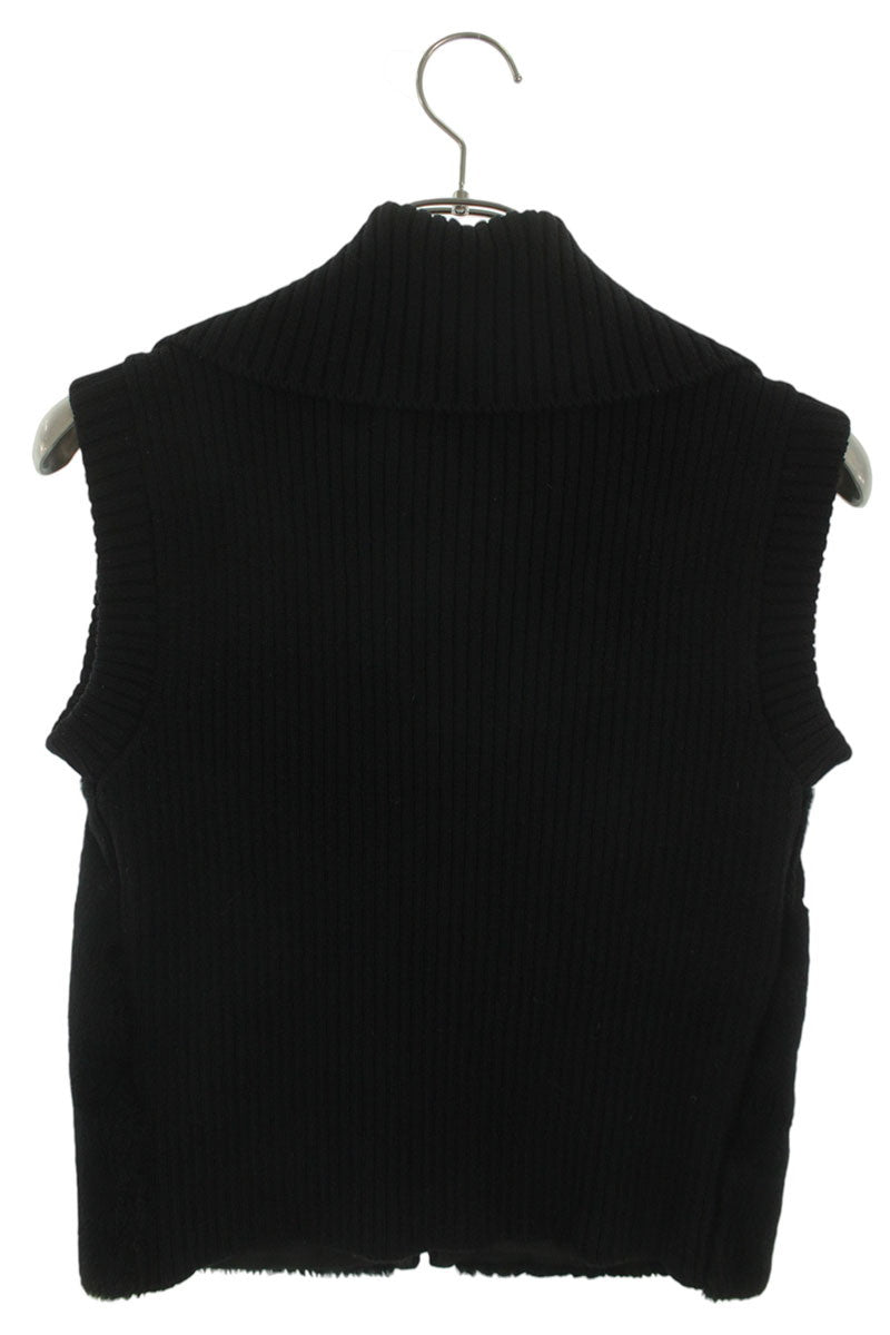 Louis Vuitton 09AW Logo Embroidered High Neck Fur Silk Vest Black Size S