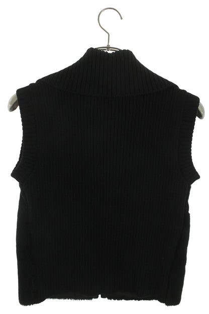 Louis Vuitton 09AW Logo Embroidered High Neck Fur Silk Vest Black Size S