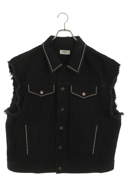 CELINE Studded Denim Vest Black Multi Size M