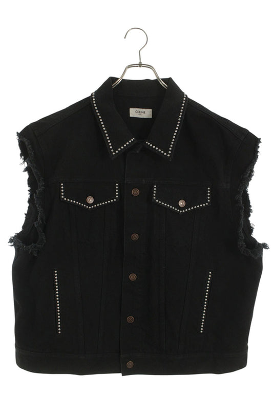 CELINE Studded Denim Vest Black Multi Size M