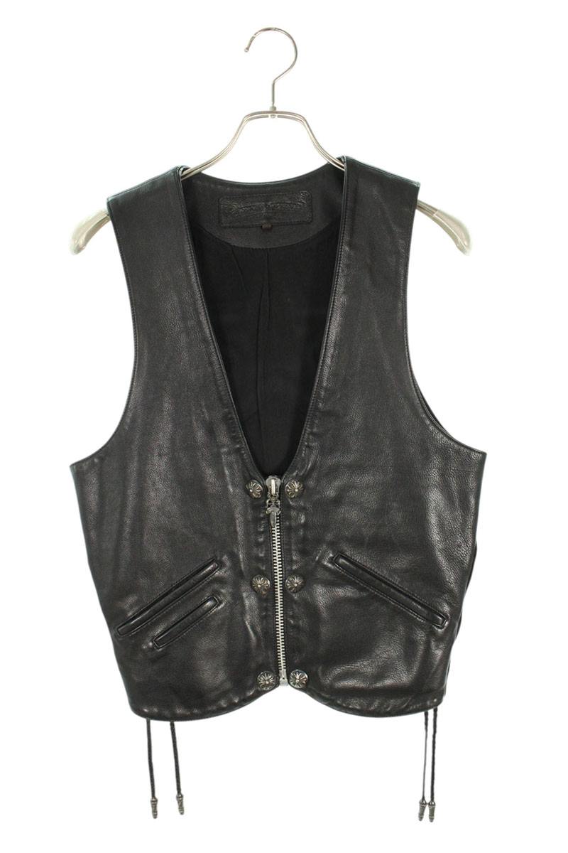 Chrome Hearts ZIP FRNT VEST Leather Cross Ball Button Size S